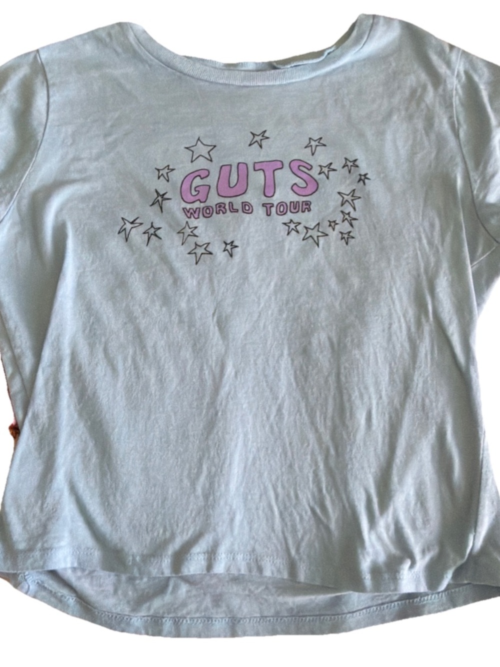 GUTS World Tour Olivia Rodrigo Light Blue Pop Rock Concert Graphic Baby Tee Crop